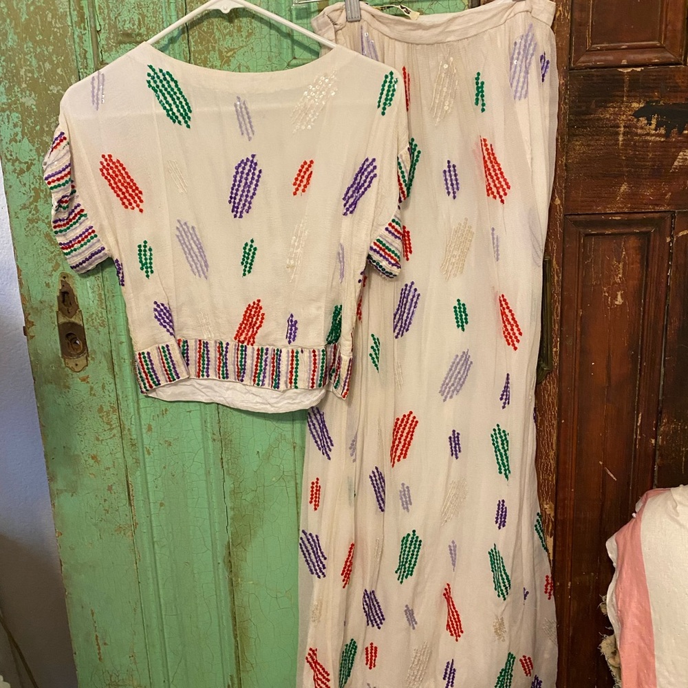 Vintage Colorful Patterned Sequined Maxi Skirt and Top - Picture 6 of 8
